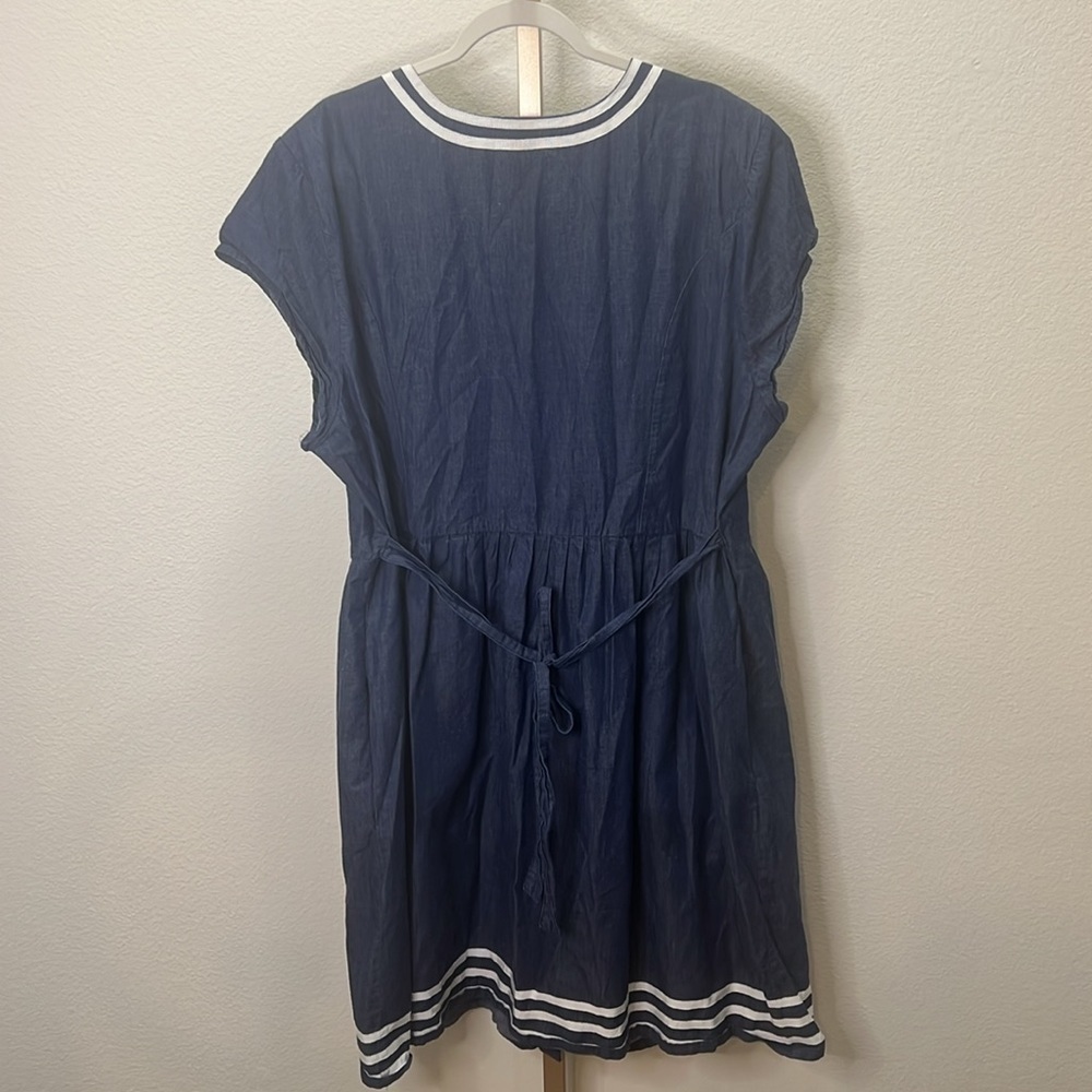Lanz of Salzburg denim pleated button up Round collar chambray Short sleeve 2X - Picture 4 of 4